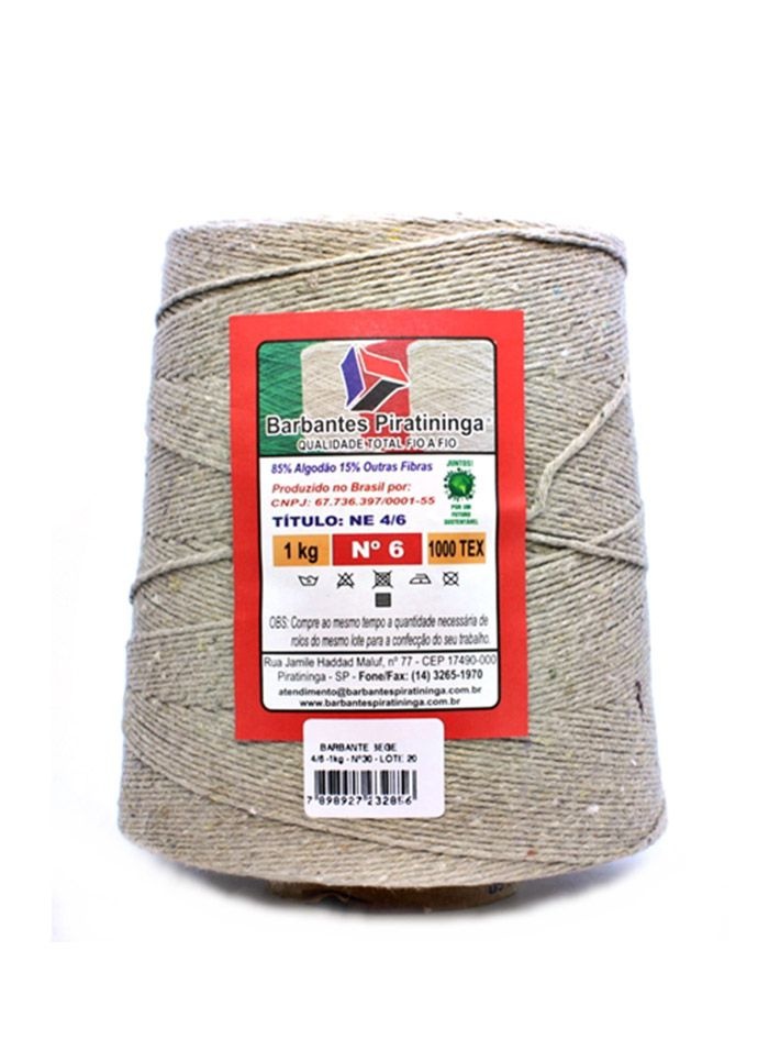 Barbante Piratininga 1Kg Número 6 Cor Bege nude porcelana crochê tricô macramê amigurumi tapete