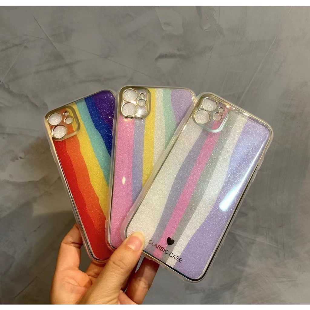 Capa Capinha Arco iris com glitter brilho Câmera Aveludada Fechada iphone 11 / iphone xr
