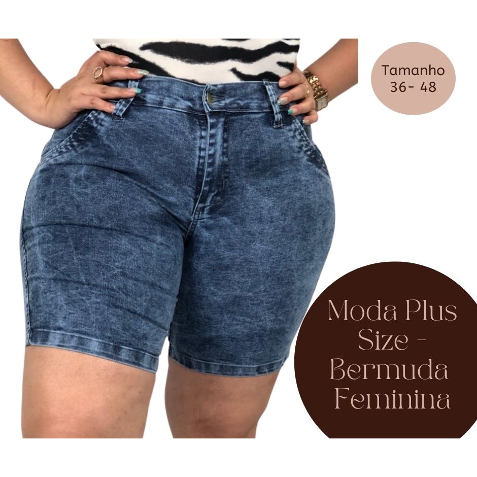 Short Plus Size Calção Feminino de Malha Canelada Liso Zero