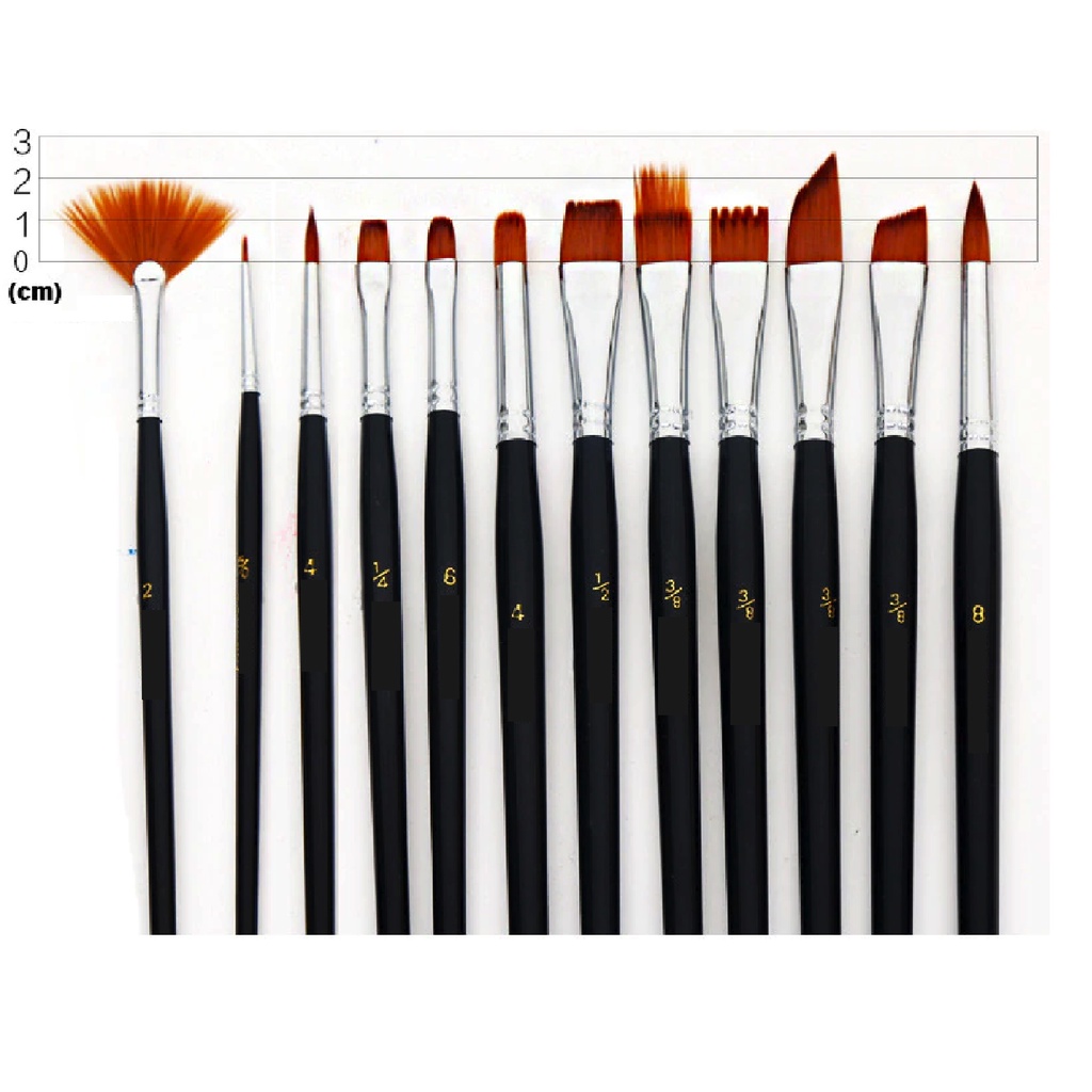 12 Pincel diferentes Nylon Pintura Mdf Madeira Aquarela Tela Quadro Kit