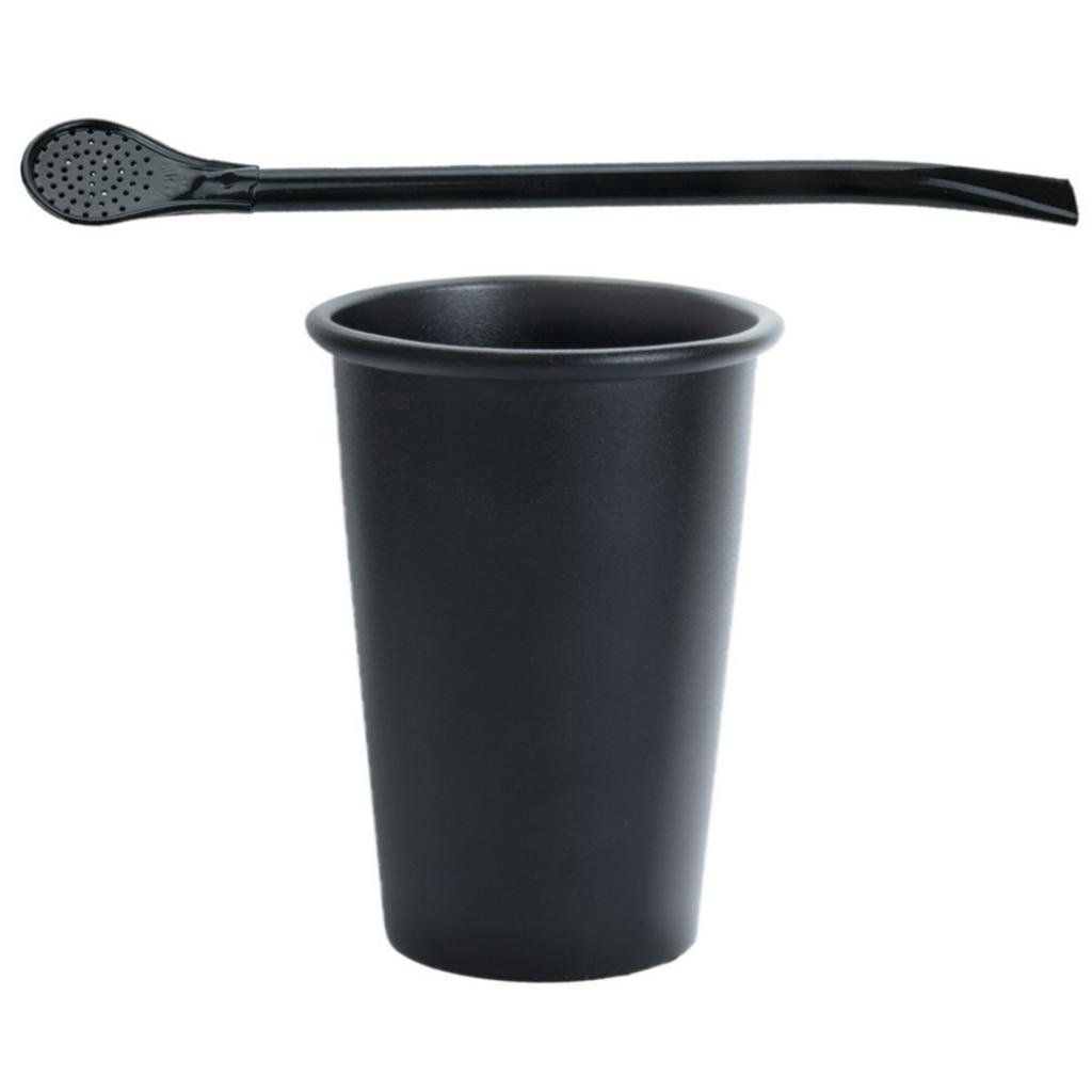 Copo De Terere Aluminio Preto 350ml + Bomba De Terere Preta 19cm
