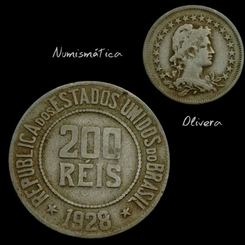 L.: 1345 - Moeda antiga Brasil 200 réis 1928.
