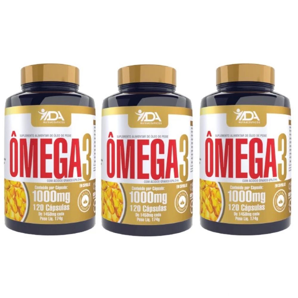 Kit C/3 Frascos Ômega 3 1000mg C/120 Cáps 100% Óleo de Peixe - Original Ada em Oferta na Shopee