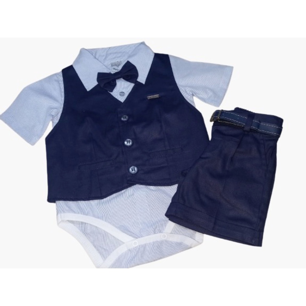 Conjunto Social Bermuda /Colete / Bory Festa Menino Bebe 2 a 10 meses