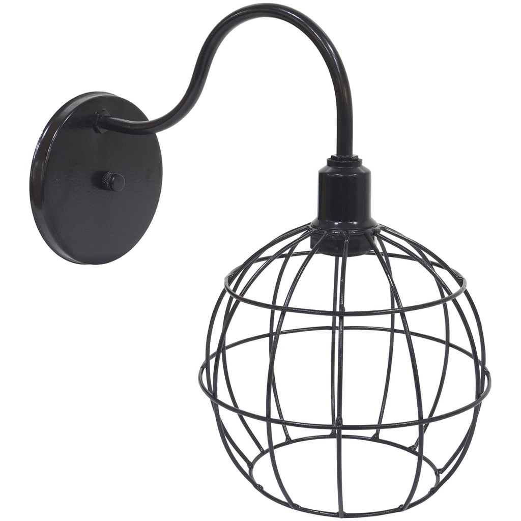 Luminária Arandela de Parede Aramada Globo Industrial Retro Preta Agp Ilumini Vintage - 248700