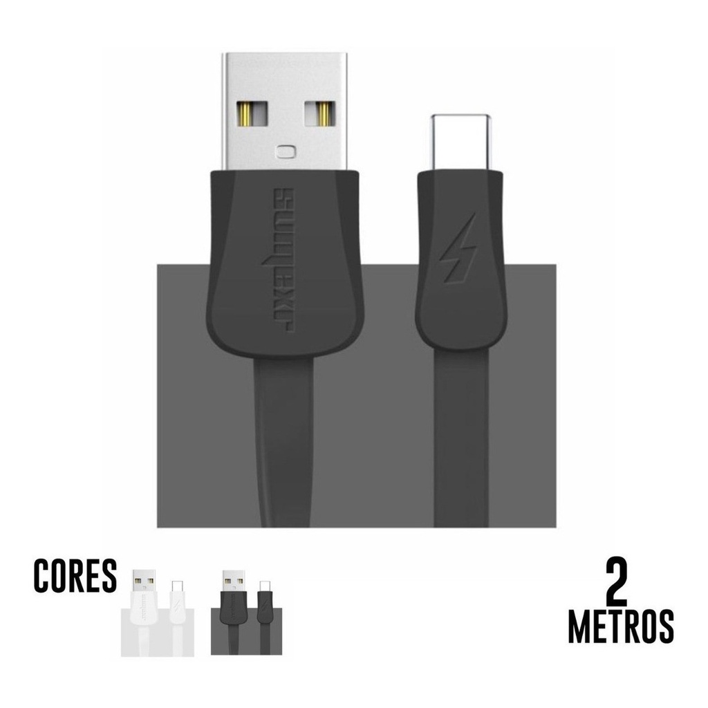 Cabo USB Tipo C Para Samsung Galaxy S8 S9 S10 S20 Note 10 Plus Note 20 A50 A51 A70 A71 A80 Motorola Moto Z G8 G9 One Vision Action Macro 2 Metros 2M
