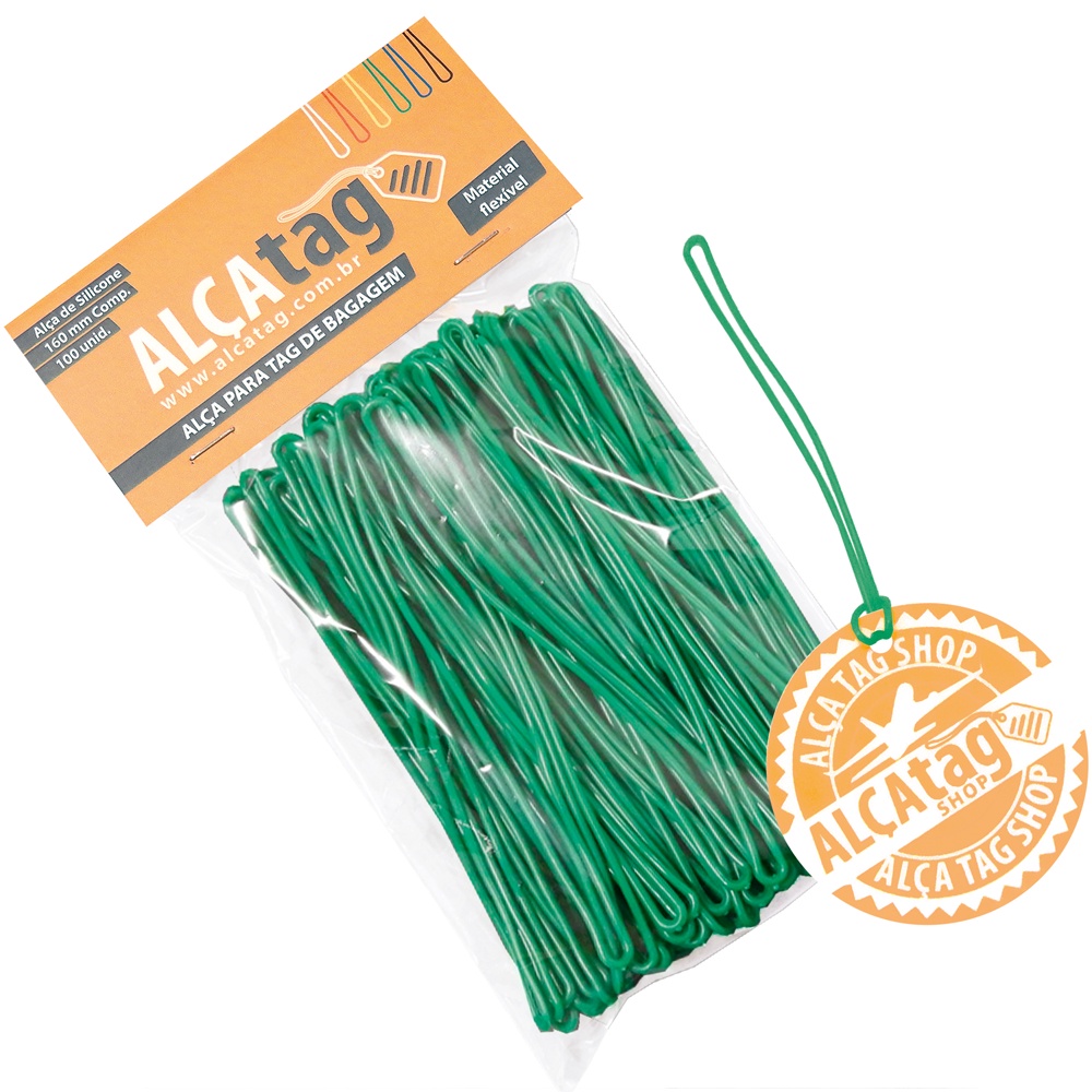 Alça Tag Mala Bagagem Silicone 16 cm cordão Verde 200und