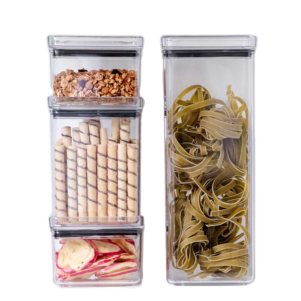 Kit 4 Potes Transparente Quadrados p/ Alimentos Mantimentos Para Cozinha Geladeira Despensa Organização