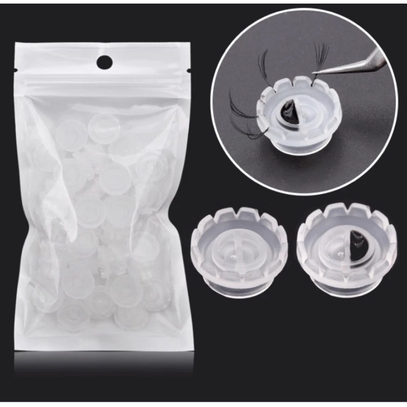 100pcs Suporte de cola individual para cílios para enxertia de cílios para cílios unidades Suporte adesivo para extensão de cílios anel copo flor rápido