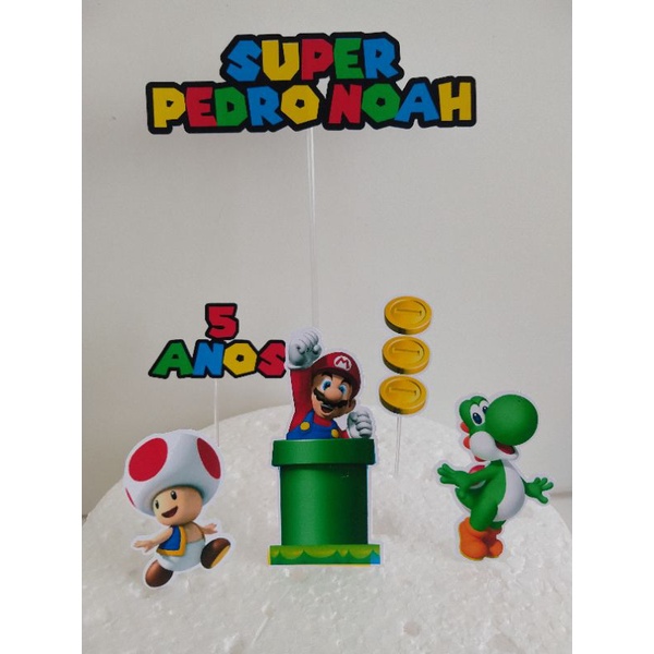 Topo de Bolo Super Mario Bross Topper de bolo personalizado