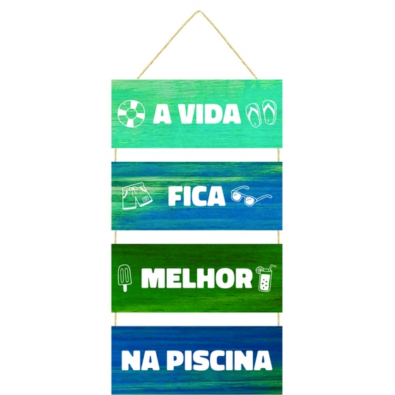 Jogo de Placa Decorativa com 4 peças - "A vida fica melhor na piscina" em Oferta na Shopee