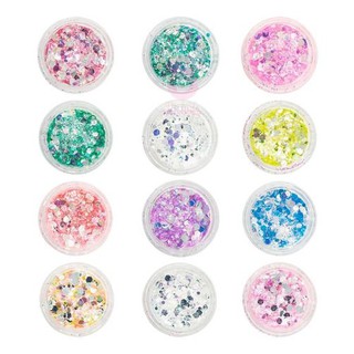 12 Cores Unha Glitter Pó Mista Cor - Lantejoulas