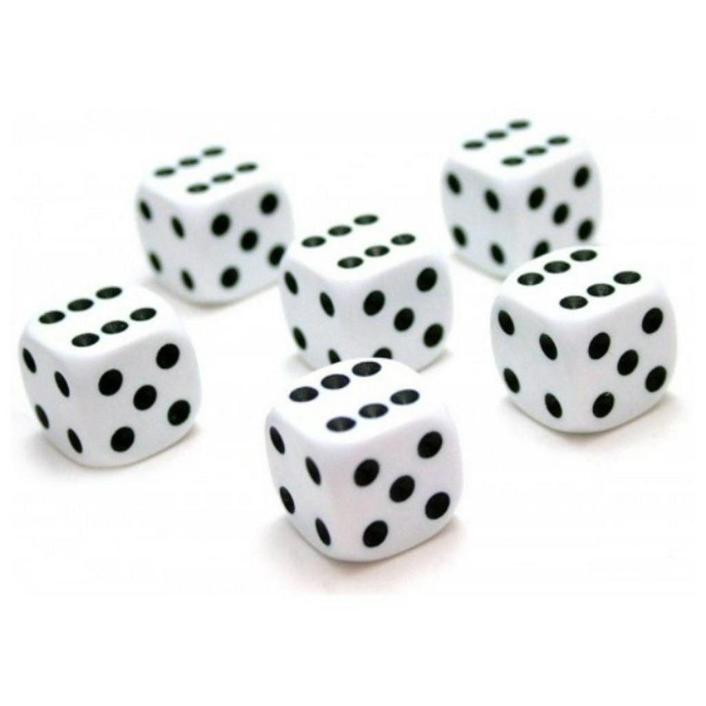 Kit Lote 100 Dados Brancos 6 Faces Jogos Rpg 16mm Conjunto Carta Preto Lado Xadrez General Tabuleiro