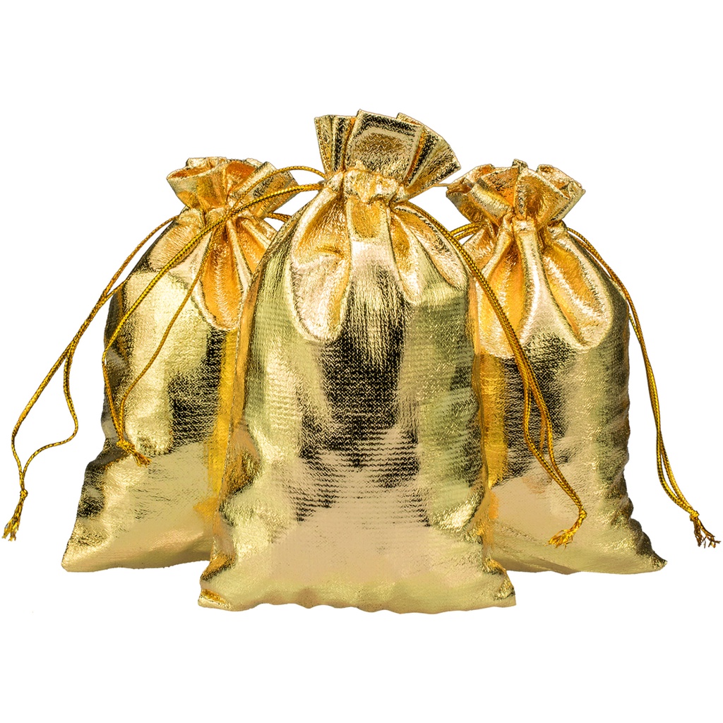 10 Saquinho Dourado 7 x 9cm Para Joias Anel ou Brinco Tecido Lame com fitinha