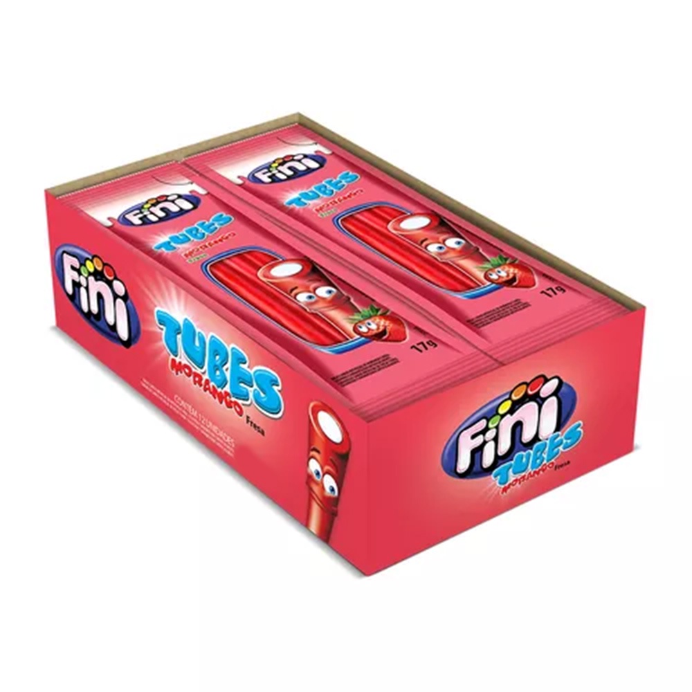 Mini Bala de Gelatina Tubes Morango Doce 15g c/12 - Fini