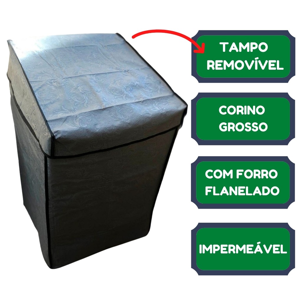 Capa para Máquina de Lavar Roupas Eletrolux 8Kg Brastemp Consul Panasonic Colormac protege contra poeira oxidação riscos