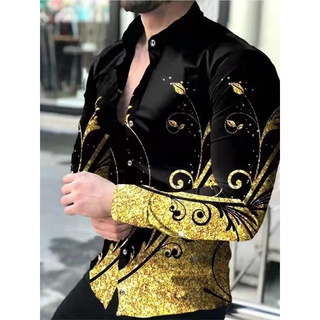 【In Stock】Camisa Masculina Manga Longa/Estampa 3D Slim-Fit