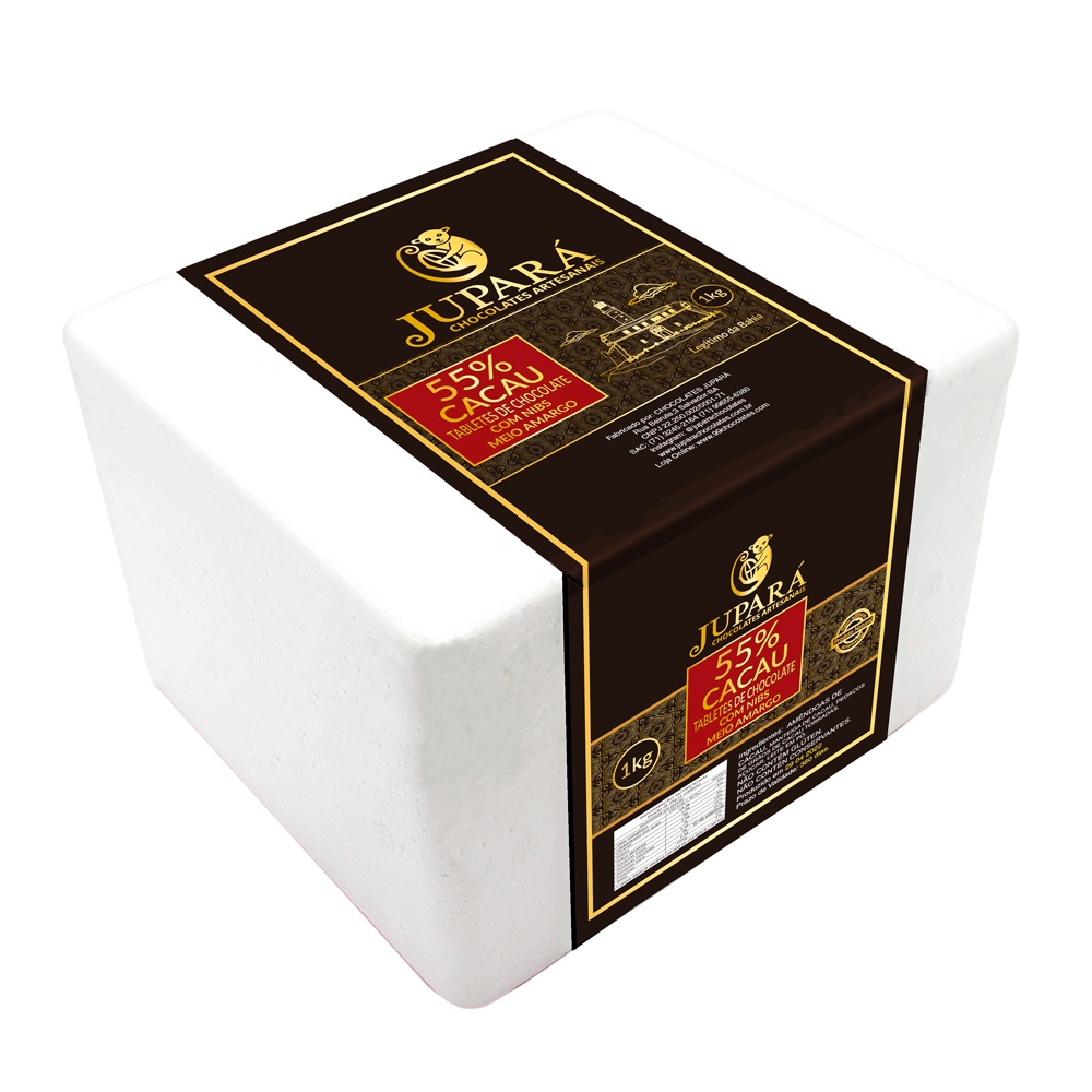 Mini Barras de Chocolates Jupará 55% Cacau Meio Amargo Com Nibs - Caixa com 1kg