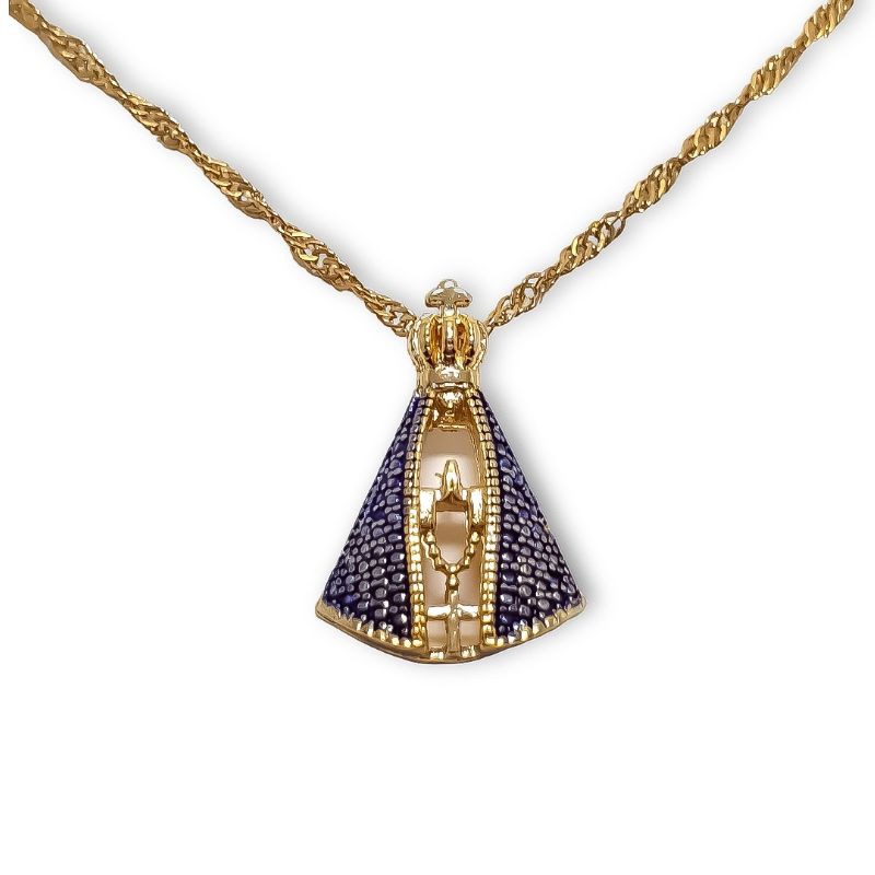 Corrente Colar Folheado De Pescoço Religioso De Imagem Da Nossa Senhora Aparecida