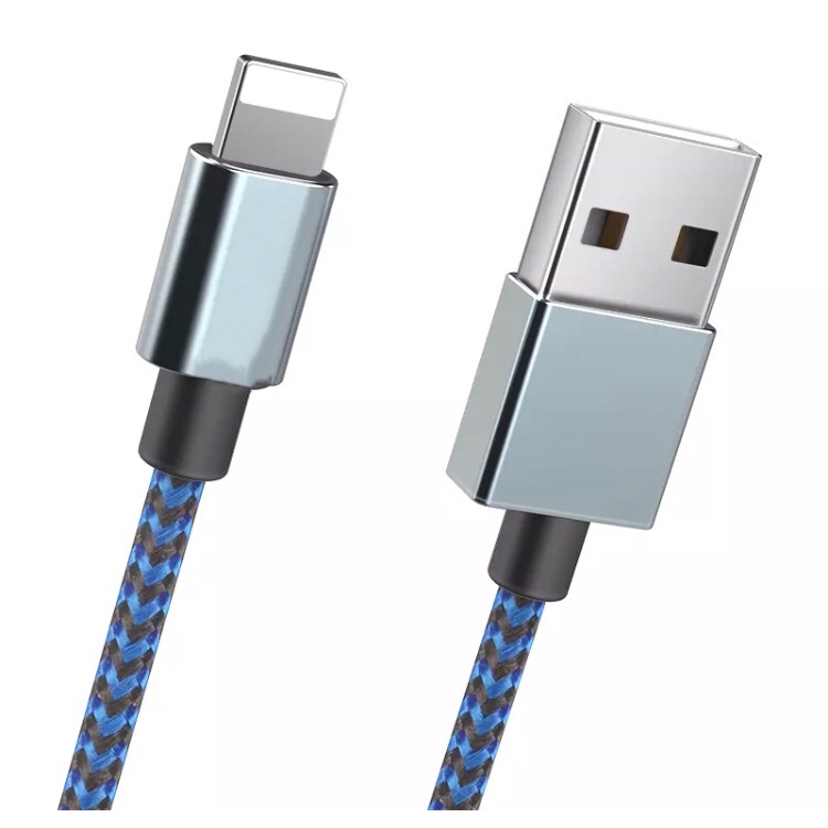 Carregador Azul Preto Usb Cabo 2 Metros para Iphone Ipad Ipod Resistente