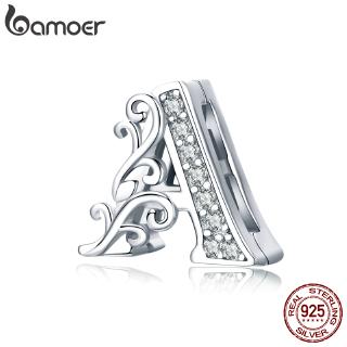Bamoer Letra Um Clipe Encantos Fit Reflexão Pulseiras Diy Real Prata Esterlina 925