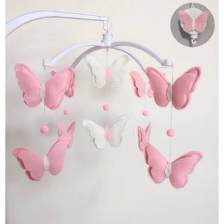 Móbile Músical e Giratório Borboleta Rosa e Branco