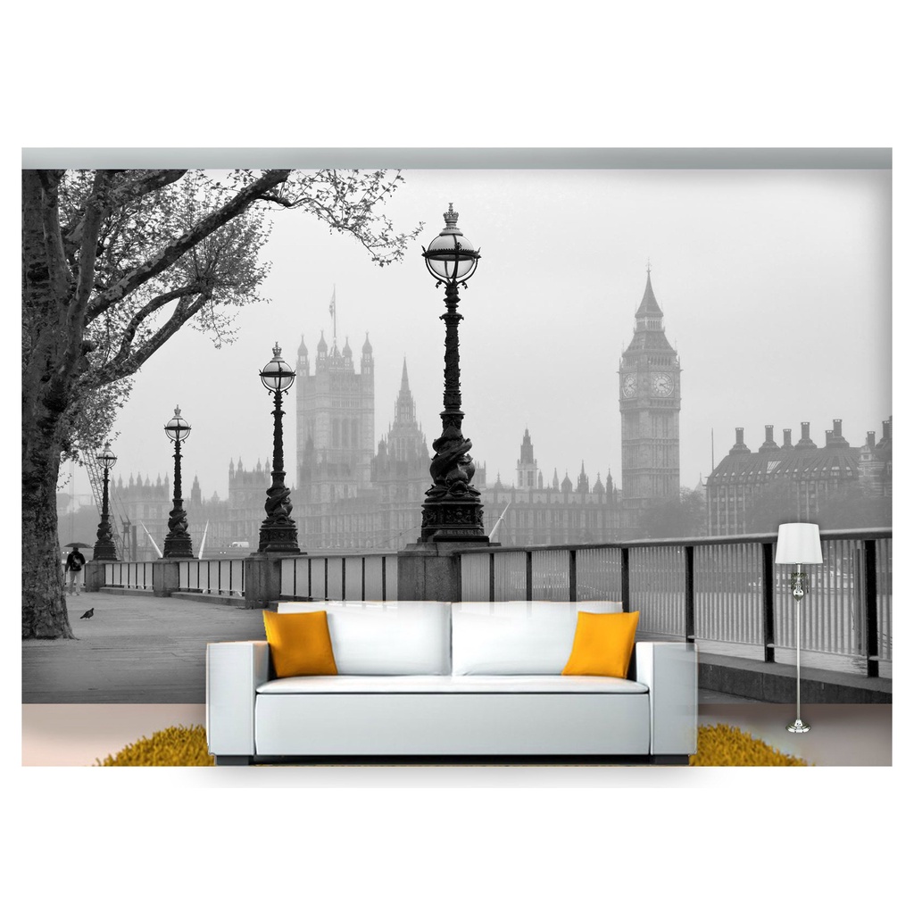 papel de parede Londres Preto e branco 3D 7,5m² NCD160