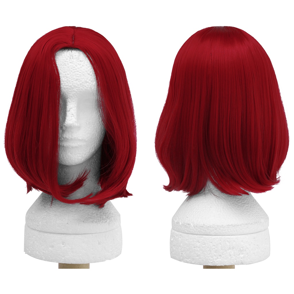 Peruca Vermelha Curta Sem Franja Long Bob Cosplay Wig