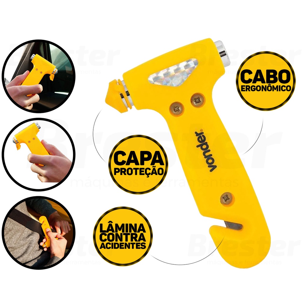 Martelo De Emergência Para Quebrar Vidro Do Automóvel Vonder 3589145000 - Home & Living