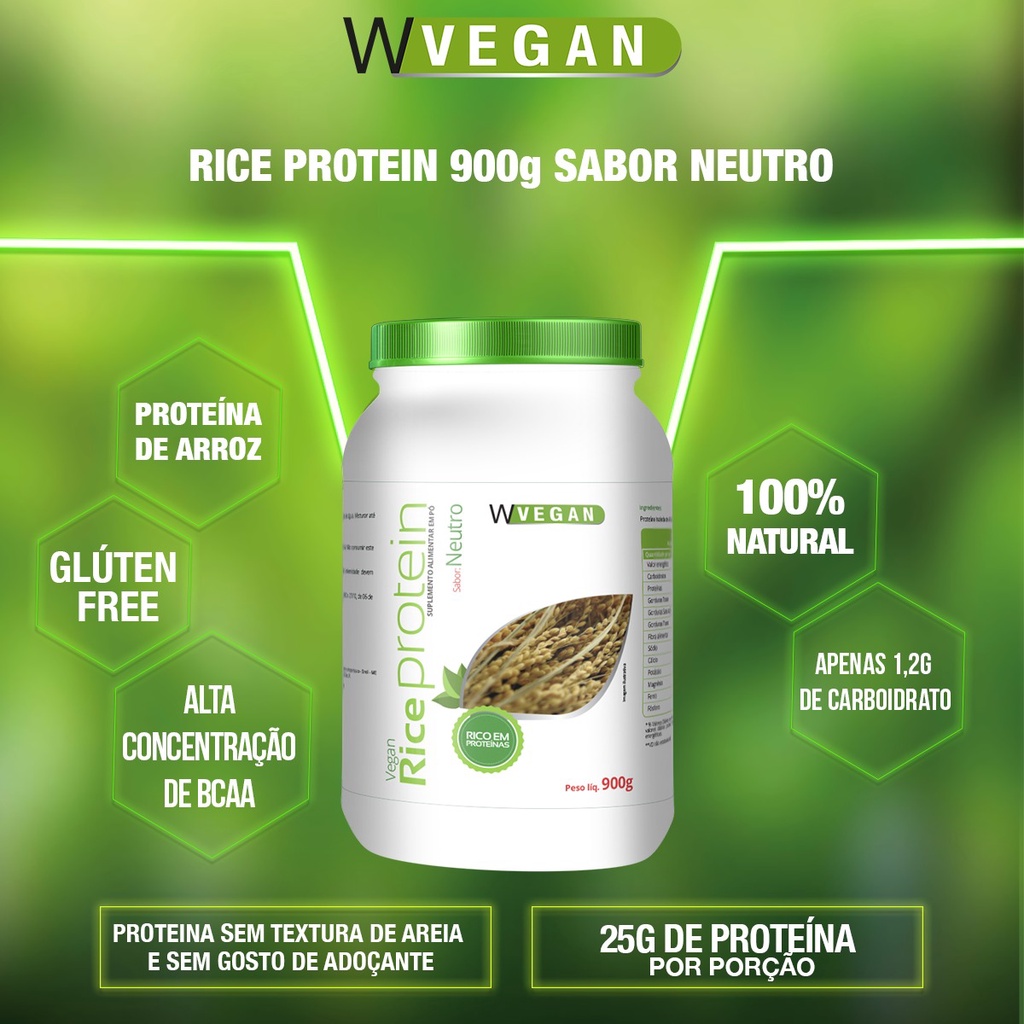 Rice Protein 660g Sem Sabor Neutro WVegan Proteina de Arroz 660 gramas