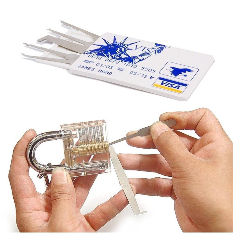 5 Pçs Extrator De Chave De Cartão De Cadeado Transparente Com James Bond Cartão De Crédito