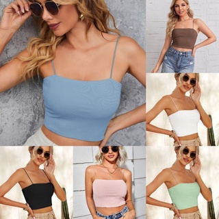 Casual Camisole Curto de malha com nervuras Camisole Curto Feminino All-Match Algodão Puro Multi-Color Opcional Camisole Quatro Estações