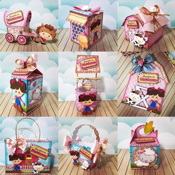 Kit Caixinhas Lembrancinha Personalizada Fazendinha Rosa Aniversário Festa Infantil