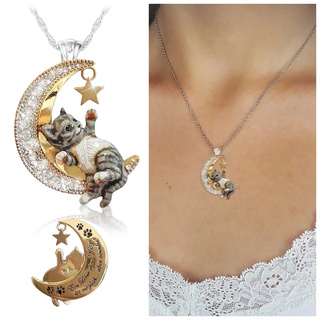 Colar Fofo De Gato Com Pingente Cristal Crescente Diamante