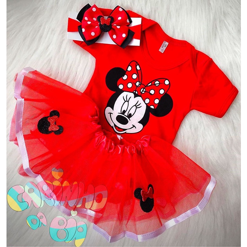 Body mesversário bebê menina Minnie Vermelha (escolha a variação)
