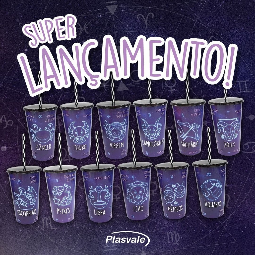 Imagem Copo Com Tampa E Canudo de Signos Frases 500ml Plasvale