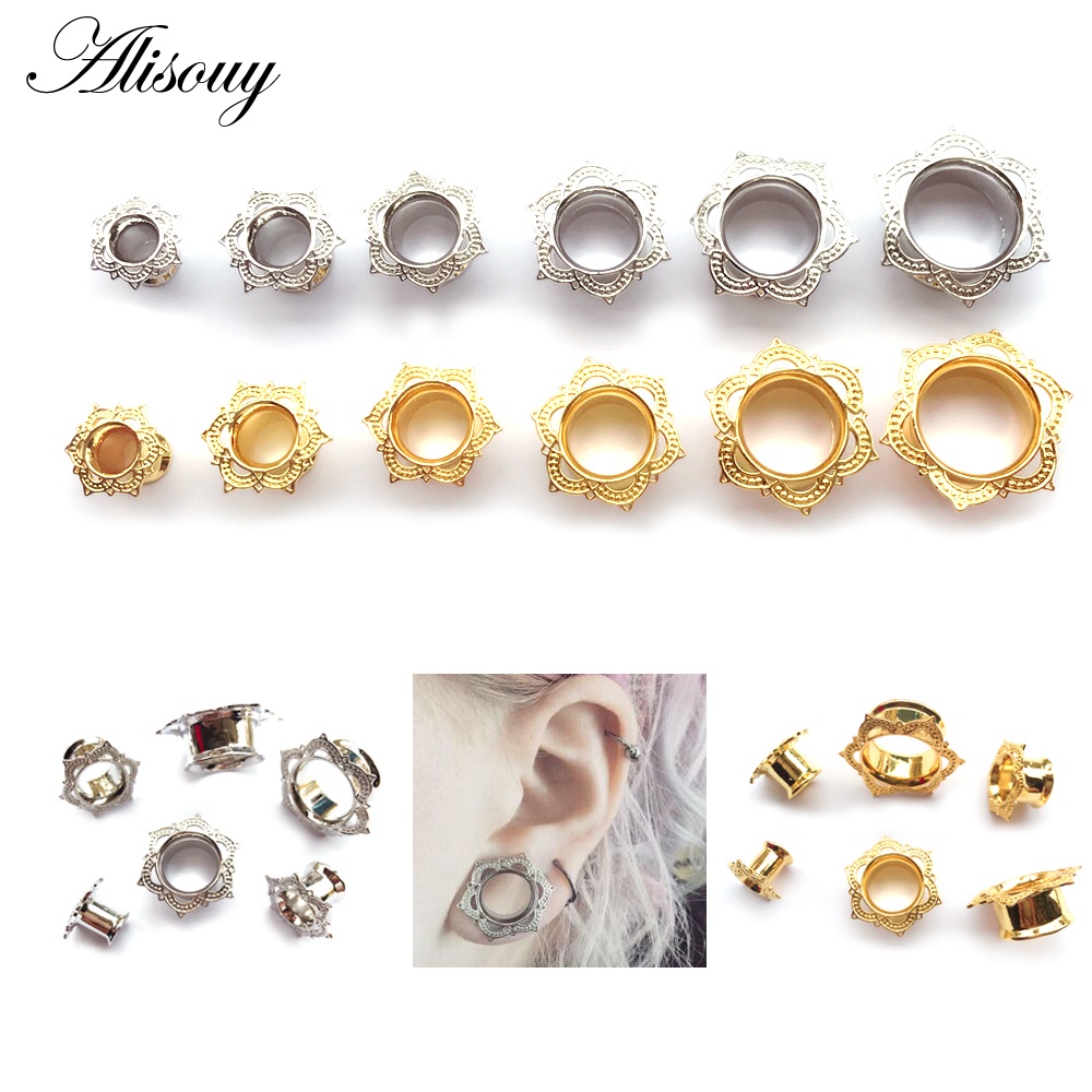 Alisouy 2 Peças De Cobre Latão Aço Inoxidável Flor Tampões De Ouvido Expansores De Túnel Medidores De Maca Piercing De C em Oferta na Shopee