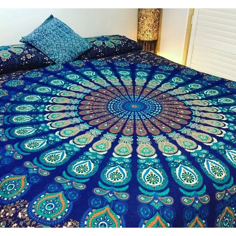 Colcha Indiana Casal Cangão Gigante Praia Mandala Azul 2,30x2,10 em Oferta na Shopee