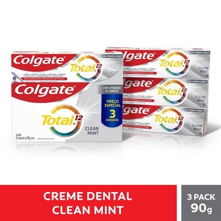 Creme Dental Colgate Total 12 Clean Mint 90g com 3 unidades