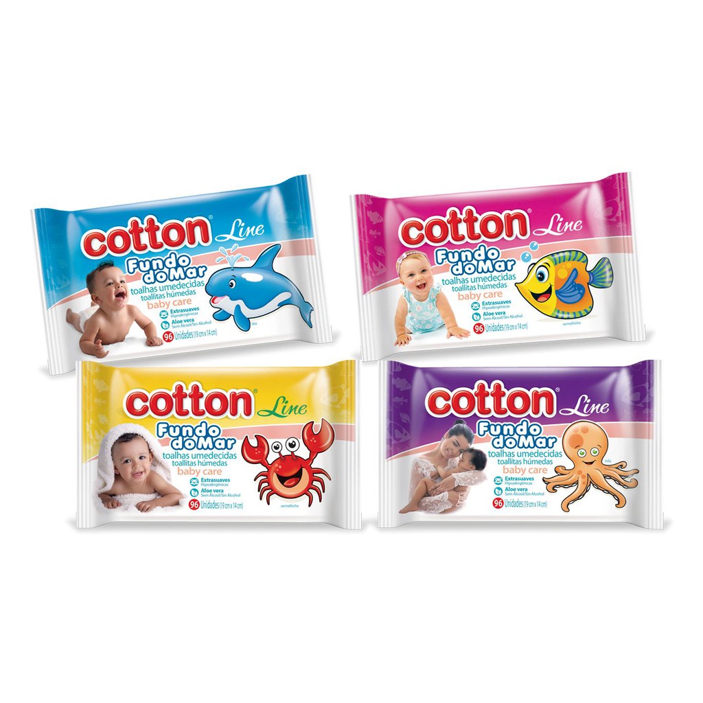 Kit 06 Pacotes de Toalhas Umedecidas C/ 96 unidades cada - Cotton Line - Atacado.