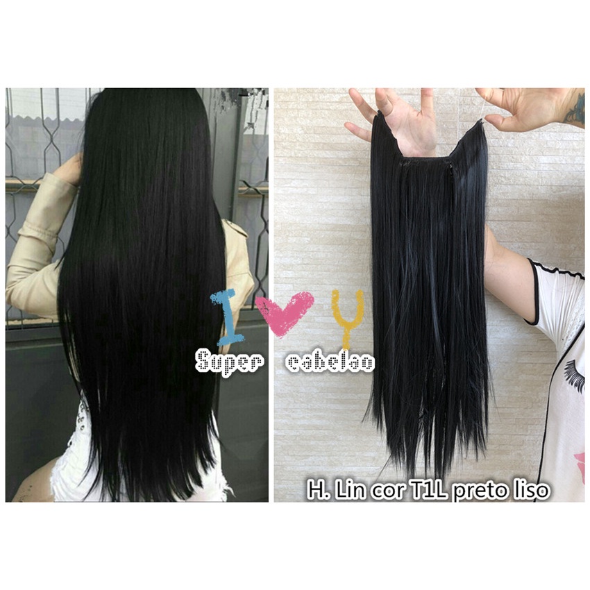 T1L -  Aplique Mágico Cabelo Invisível Tiara transparente linha Fio silicone cor 1# Preto liso Fosco sem brilho Promocao