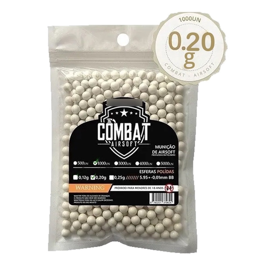 Pacote Esferas Bbs 0,20g 1000un Branca Combat Airsoft em Oferta na Shopee