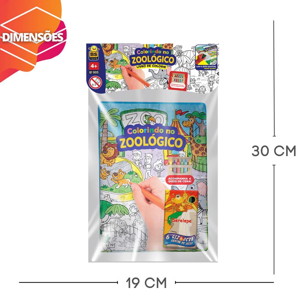 Livro Colorir Infantil Zoologico c/ 6 Gizes de Cera Lavavel — imagem 2 de 2