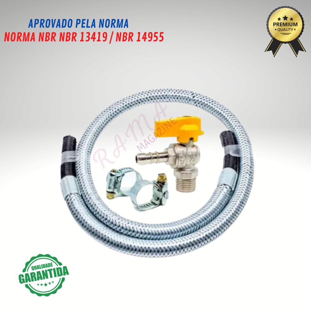 Kit Instalação Mangueira 3,00m + Bico Gás Natural Fogão