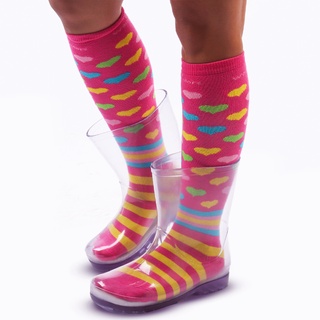 Bota Galocha Transparente Infantil e Meia Divertida De Coração WorldColors