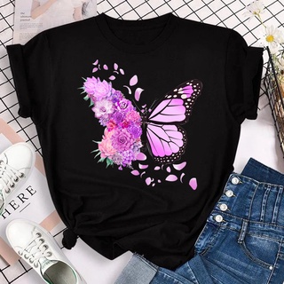 Impressão de pétalas de flores de borboleta moda nova camiseta feminina manga curta gola redonda casual confortável lindas blusas femininas all-match roupas de primavera e verão