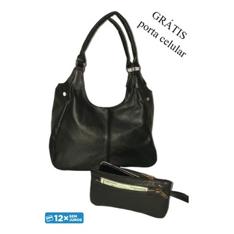 Kit Bolsa E Porta Celular/documentos Grátis Couro Legítimo