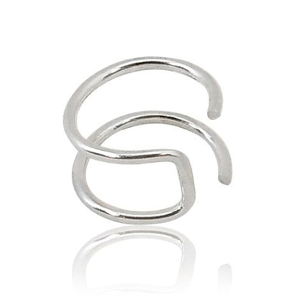 Piercing Conch Fake Argola Dupla Prata 925  Encaixe Orelha  Pressão
