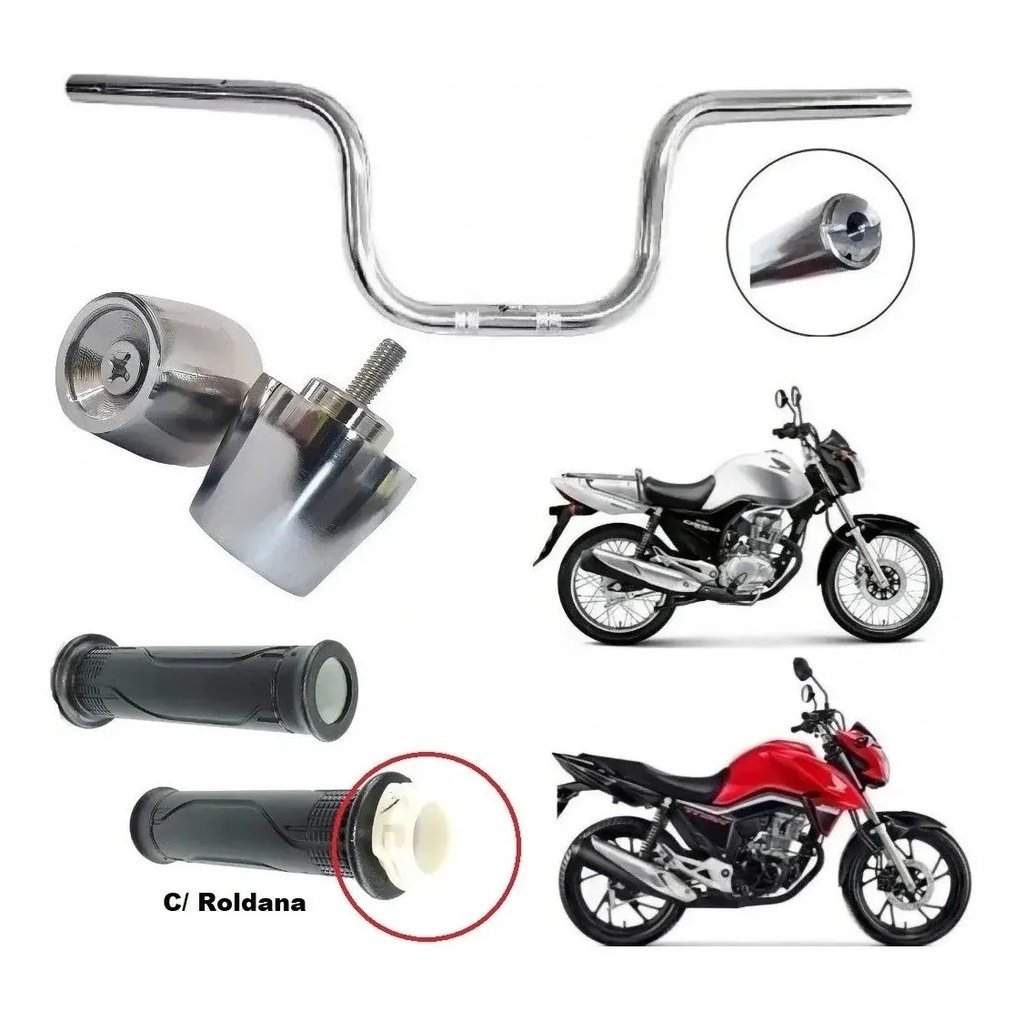 Kit Guidão CG 160 + Manopla Cargo C/ Roldana + Peso Pezinho PCX Cg Fan Start Titan 160/125/150