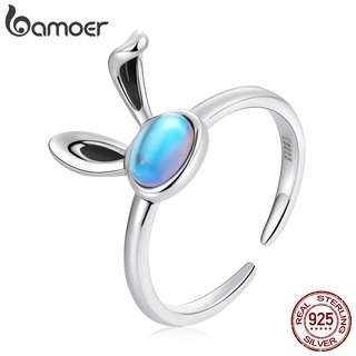 Bamoer 925 Anel Aberto De Prata Com Pedra Da Lua/Coelho SCR784